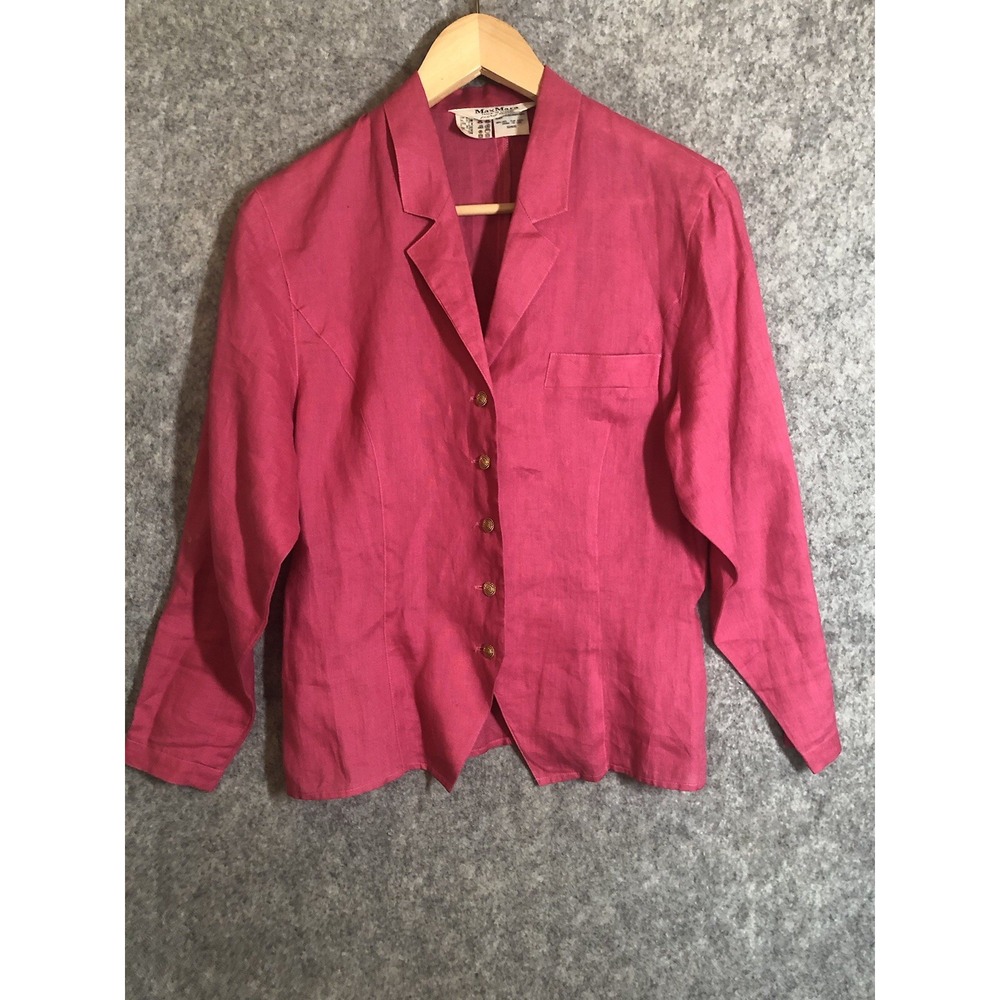 Vintage Max Mara Top Womens 8 Pink 100% Linen Italy Career Casual Classic Blouse